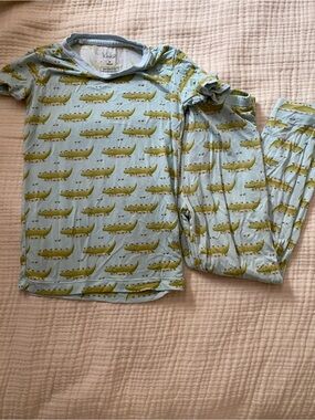Kickee Light Blue Alligator Print Kids Pajama Set